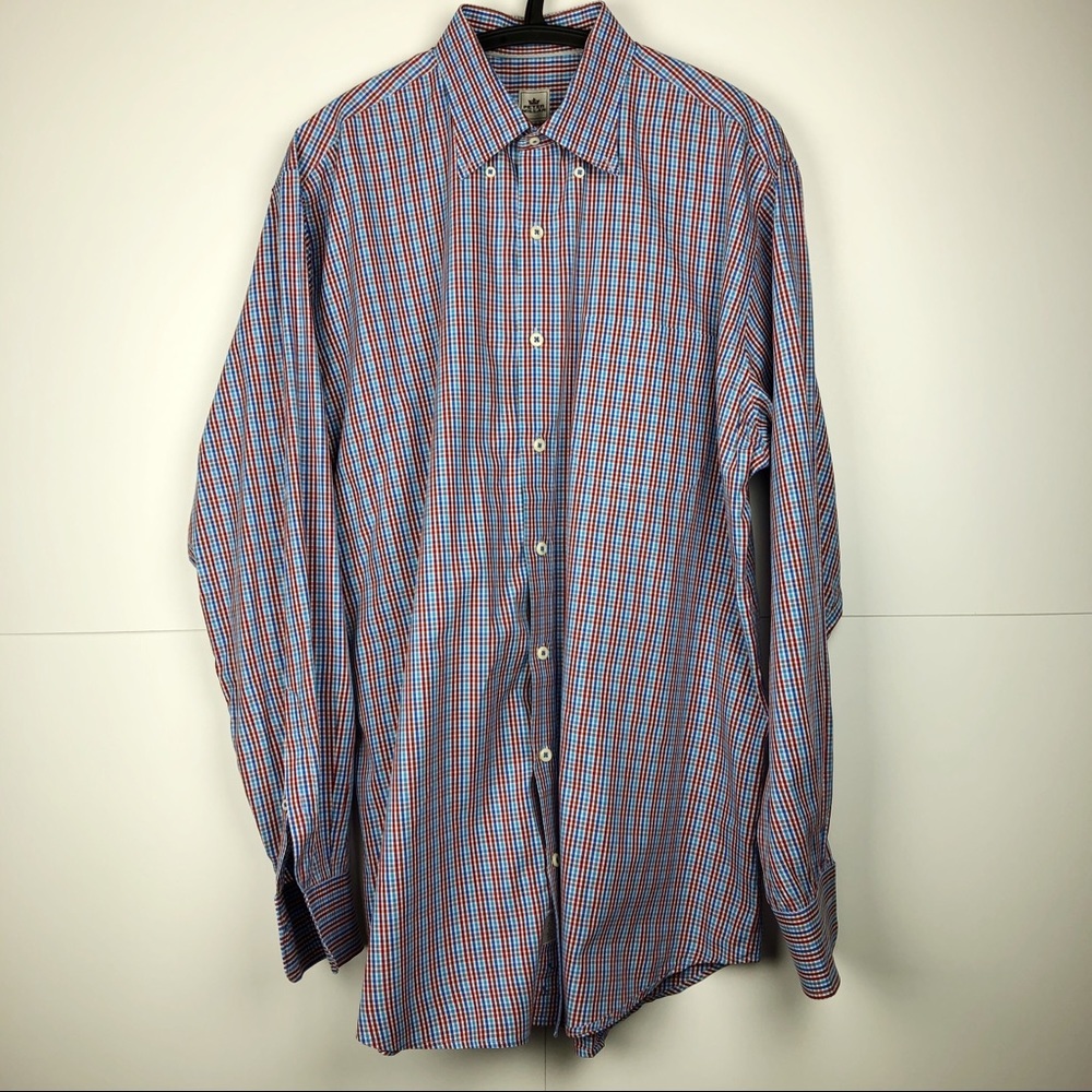 Peter Millar Red Blue White Gingham Plaid Shirt